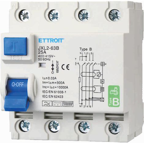 ETTROIT JX342569 Reiner Differential-Leistungsschalter 4P 25A 30mA CURVE B 6KA AC/DC 380V