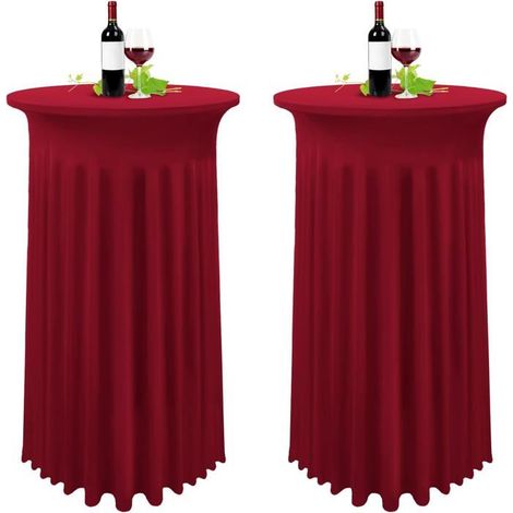 BelleRise - Ensemble de 2 nappes bordeaux pour table haute, nappe de salle à manger 80 x 110 cm, nappe rouge vin avec jupe plissée.