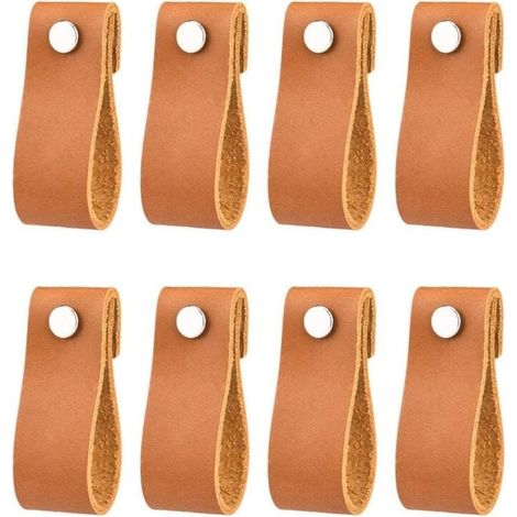 VURAHOME - poignées en cuir pour meubles 6 2 cm poignées en cuir vintage faites à la main pour meubles de cuisine - salle de bain - armoires, (café,8Pcs) (1/5)