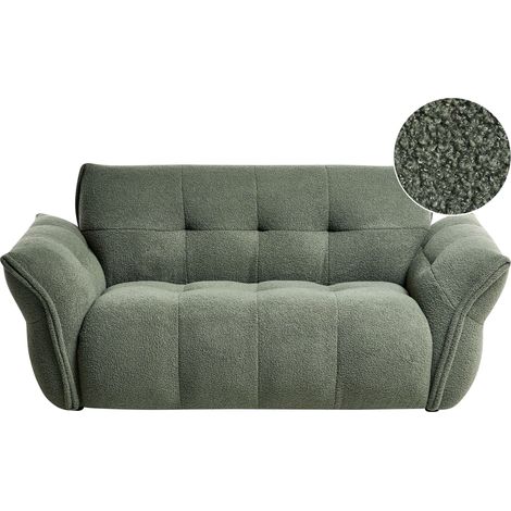 Divano minimalista a 2 posti con schienale imbottito e gambe in legno nero con tappi Soggiorno accogliente verde scuro Halba
