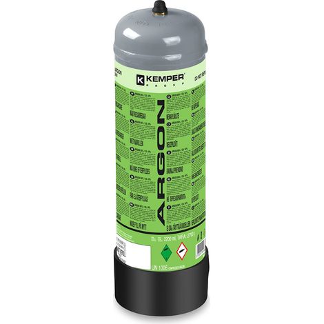 Kemper – Bouteille de gaz argon pur 2,2 L – 110 bar – Jetable pour soudage MIG/TIG – Connexion M10x1 – Autonomie 242 L (1/2)