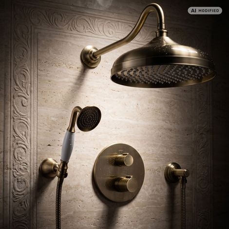 Système de douche thermostatique PaulGurkes rétro en laiton bronze encastré 30 cm (1/4)