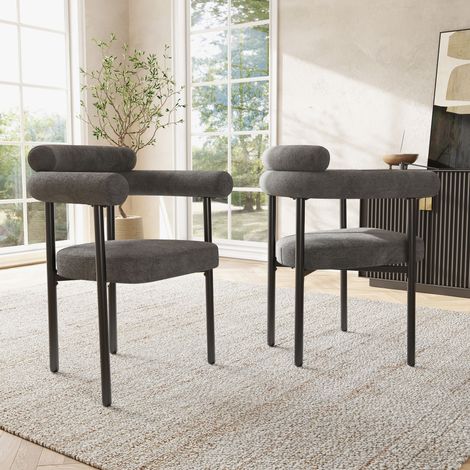DESMIU Fauteuil de salle à manger avec dossier ergonomique, assise large et structure en fer Gris foncé (1/5)