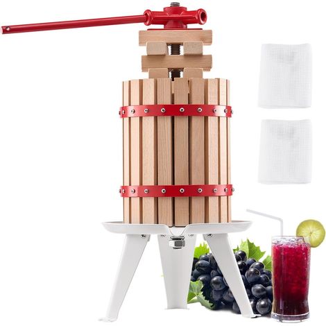 VEVOR Pressa Manuale per Vino di Frutta Cesto in Legno Massello 6L con 8 Blocchi, Spremiagrumi Manuale per Bevande Alcoliche Pressa per Sidro, Mela, Uva, Tintura, Miele, Olio deOliva Cucina, Casa