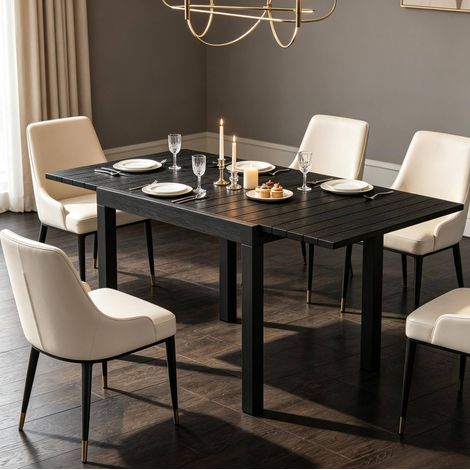 Table de jardin extensible 80 à 160 cm pour 4 à 6 personnes, en aluminium effet bois, noir HAVRYA (1/5)