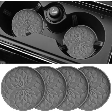 Lot de 4 sous-verres auto en silicone 7 cm, antidérapants, gris foncé. (1/5)