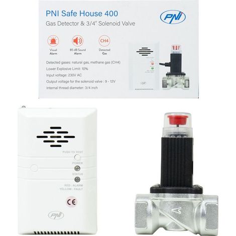 Kit détecteur de gaz - PNI - PNI-SH400 - électrovanne 3/4" - alarme 85 dB - gaz naturel et méthane (1/4)