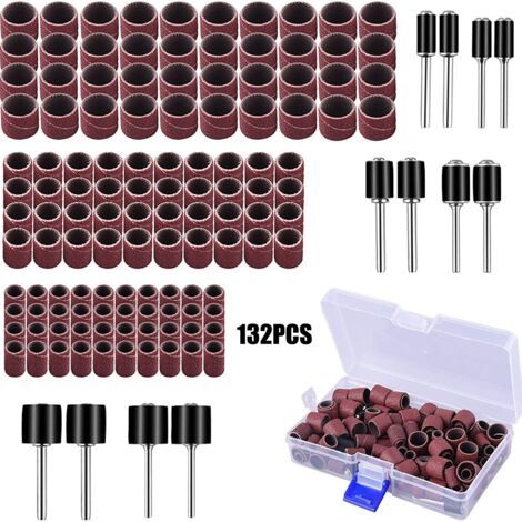 132 Pièces Tambour De Ponçage avec Boîte Gratuite, Comprenant 120 Pièces Bandes de Ponçage et 12 Pièces Tambour Mandrin pour Outils Rotatifs (1/5)