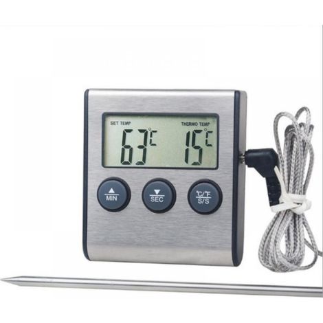 Thermometre Cuisine - Sonde Filaire Acier Inoxydable - Plage 0 À 250 °C - Minuterie Et Alarme - Pour Viande Volaille Poisson - 1 Pièce (1/5)