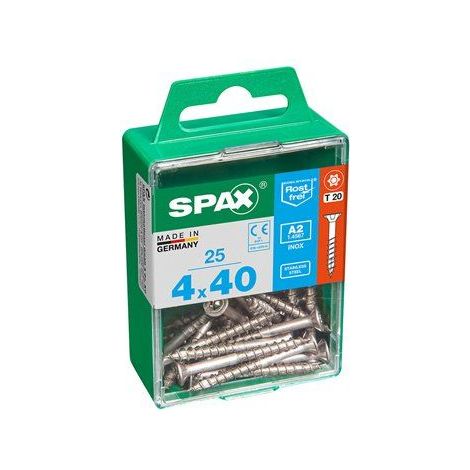 Caja 25 unid. tornillo madera spax cabeza plana inox a2 4,0x40mm spax