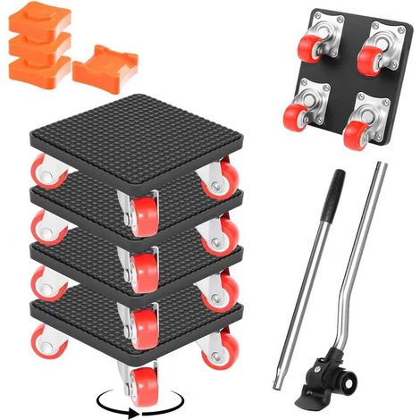 Jeu de rouleaux de manutention de meubles (4 pièces), système coulissant de meubles avec lève-meubles, rotation à 360°, 4 patins de 20 mm, manutention de roues de transport de meubles auxiliaires