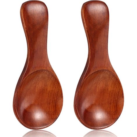 Mini cuillère en bois à manche court, idéale pour les petits pots de confiture, d'épices, de condiments et autres accessoires de cuisine. (1/5)