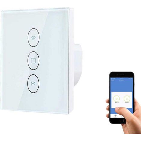 Interrupteur pour store enrouleur connecté en Wi-Fi, interrupteur mural pour rideau compatible avec la télécommande vocale Alexa, interrupteur tactile Wi-Fi, interrupteur mural tactile [Fil neutre req (1/5)