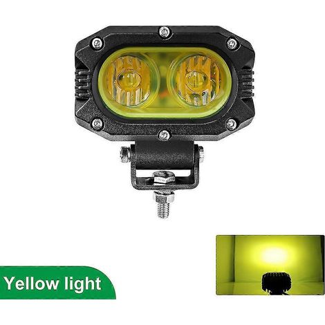 Phare LED Braveway (1 pièce) pour voiture, moto, camion, tracteur, remorque, SUV, quad, feu de travail LED tout-terrain 12 V/24 V, antibrouillard - Jaune 12D (1/4)