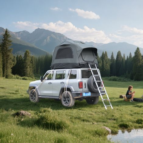 Tentes de camping gonflables avec pompe manuelle, tente de toit gonflable – gris et noir