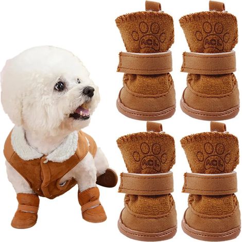 Filiyano-Lot de 4 protections pour pattes de chien, bottes de neige antidérapantes en peluche, marron (L : 4,9, l : 5,8) (1/5)