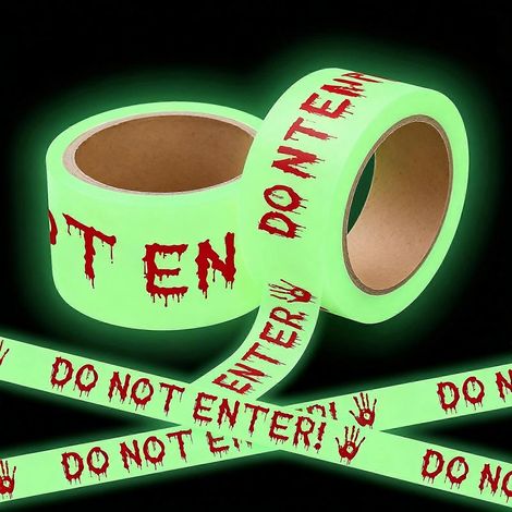 2 rouleauxRuban de signalisation d'Halloween phosphorescent, rouleau de 5 cm x 5 m (2 po x 16,4 pi)  Rubans d'avertissement effrayants pour barrières extérieures et intérieures, décoration de sécurité (1/5)