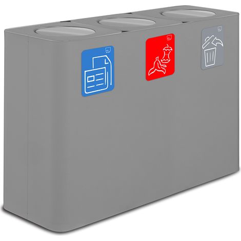 Pattumiera Sistema di Raccolta Rifiuti 115x38xh80 cm in Acciaio 3 Scomparti Grigio (1/2)