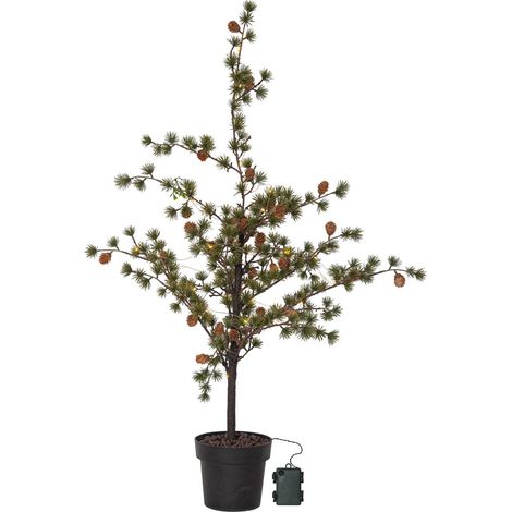 Arbre décoratif d'extérieur Star Trading « Larix », arbre artificiel en pot, 40 LED, piles + minuteur, blanc chaud, H 117 cm
