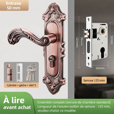 Serrure à poignée pour porte intérieure en bronze rouge avec plaque réglable renforcée et boîtier 125/60 à trois fourches 125 60 réf 6067 26 × 16 × 8 cm 1,2 kg – Livraison gratuite