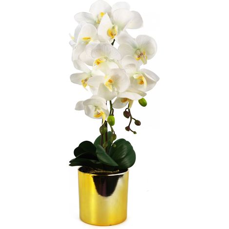 52cm Artificial Orchid Large - White / Gold (1/4)