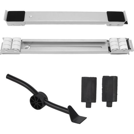 Chariot à roulettes rétractables pour machine à laver, support de poulie universel, charge max 300 kg, barre de levage incluse, argenté (1/5)