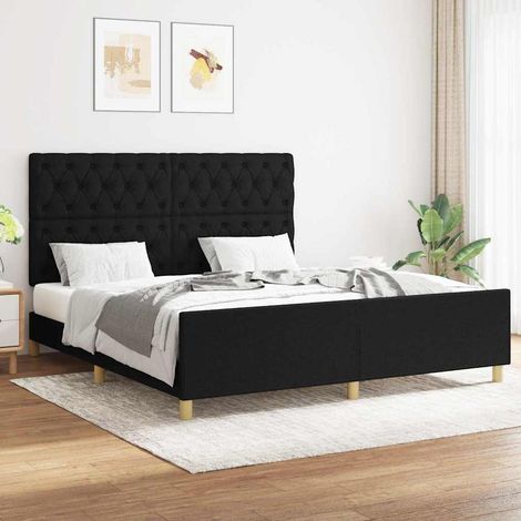 Cadre de lit sans matelas noir 160x200 cm tissu (1/5)