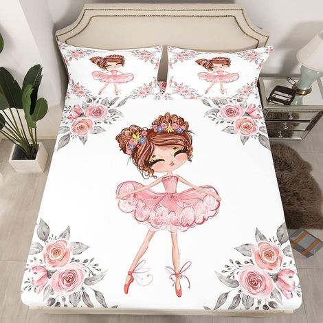 Drap Housse 2 Personnes avec Grand Bonnet de 40 cm, Drap-Housse Ballet Décoration de Chambre À Coucher pour Ados Filles, Parure de Lit Ballerine Danseuse Mignonne Drap de Lit 135x200 cm (1/5)