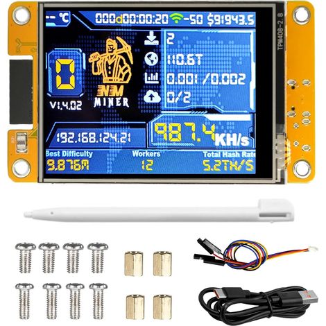 Nerdminer V2 Bitcoin Miner 1010Kh/s mit 2,8" TFT-Bildschirm, ESP32-Wroom BTC Solo Lottery Bitcoin, Krypto-Lotterie-Miner kompatibel mit Nerd Miner (1/5)