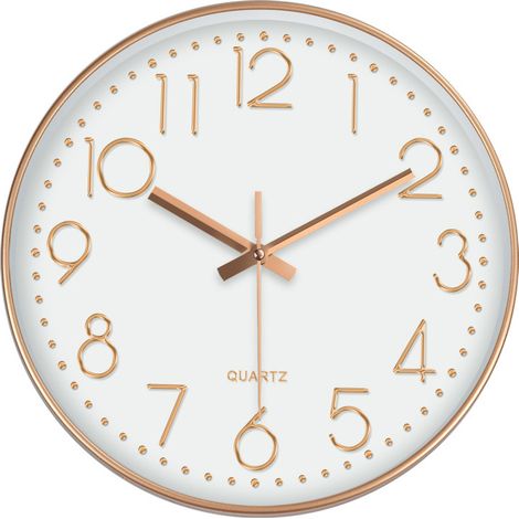 Geräuschlose 12-Zoll-Wanduhr, modernes, schlichtes Design, Stereo-Zifferblatt, roségoldenes Quarzwerk für Wohnzimmer/Büro/Schlafzimmer/Küche