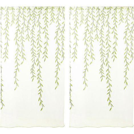 Rideaux en tulle transparent à œillets avec motif osier pour chambre ou salon, 100 x 200 cm (vert)-100X200cm-Green (1/3)