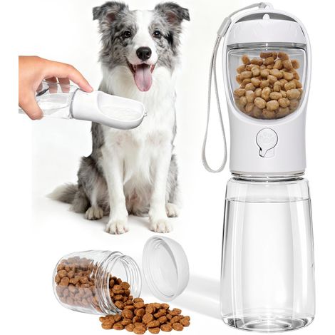 (Blanc, 600ML) Bouteille d'eau Portable pour Chien, 600ml avec 100g Récipient Alimentaire Chien Voyage Bouteille d'eau, Petits Et Grands Verres d'eau pour Chien Randonnée Marche Conduite