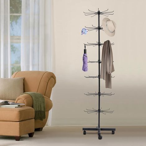 7 Etagen Schmuckständer 360° Drehbarer Verkaufsständer Metall Retail Rotating Stand Schmuck Hakenständer für Kette Schal Socken Postkarte Schwarz (1/5)