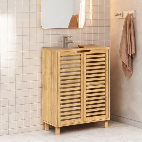 Meuble de salle de bain bois naturel en bambou 60 x 30 x 80 cm (1/5)