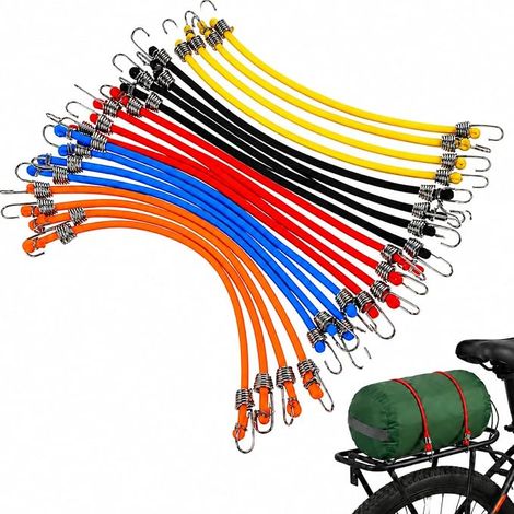 20 Pack Rubber Bungee Cord with Hooks, 25 cm Elastic Bungee Cords, Extendable up to 50 cm, Adjustable Clamping Ropes for Tarpaulin, Bike, Luggage, Camping, Trailer, Luggage Rack (1/5)