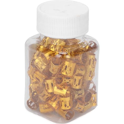 Lot de 100 perles pour dreadlocks tendance, creuses et résistantes à l'oxydation, en quantité suffisante pour tresser les cheveux à la maison (dorées). (1/5)