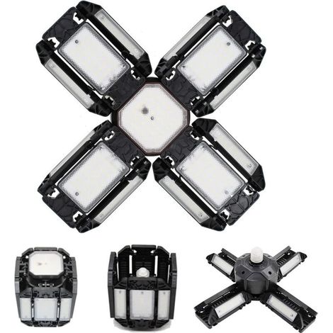 LED lumière de garage, Éclairage de garage à LED, plafonnier de l'atelier à réglable, éclairage E27 6000K, avec plusieurs panneaux réglables,15000 lumens, stockage de l'atelier de garage(noir) ,P10 (1/5)