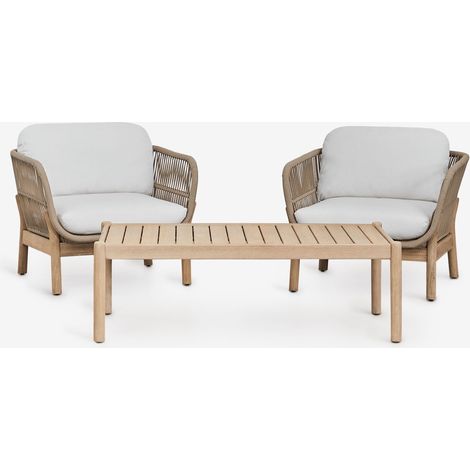 Ensemble de salon composé de 2 fauteuils et table basse en bois d'acacia et corde tressée Karvia SKLUM (1/5)