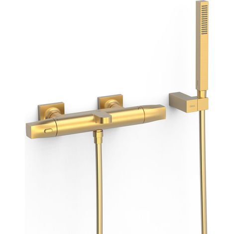 TRES 19017459OM OVER-WALL Grifo Termostático Mural Over-Wall Bañera y Ducha Color Oro Mate 24K - ref: 19017459OM