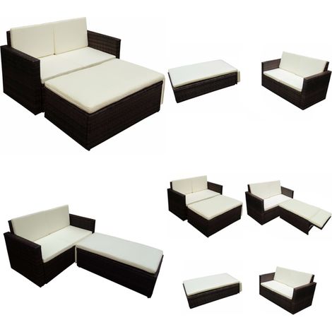 2-tlg. Garten-Lounge-Set mit Auflagen Poly Rattan Braun - Gartenmöbeln - Lounge Möbel - Rattan Gartenmöbel - Outdoor Möbel - Esszimmergarnitur - Home & Living