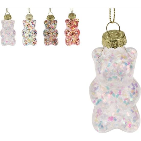 DECORAZIONE DA APPENDERE, ORSETTO IN VETRO, 7CM, COLORE ASSORTITO, NATALE, ADDOBBI DI NATALE, DECORAZIONI NATALIZIE