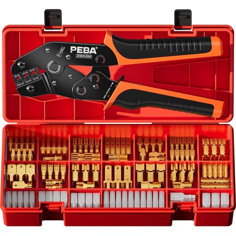 PEBA Pince à Sertir pour Connecteur Bêche, Pince a Sertir électrique 0.25-2.5mm²/24-14 AWG, 14 Types de Cosses Electriques Connecteurs Mâles Femelles pour Câbles en Laiton,Cosse a sertir,Pince à Sert (1/5)
