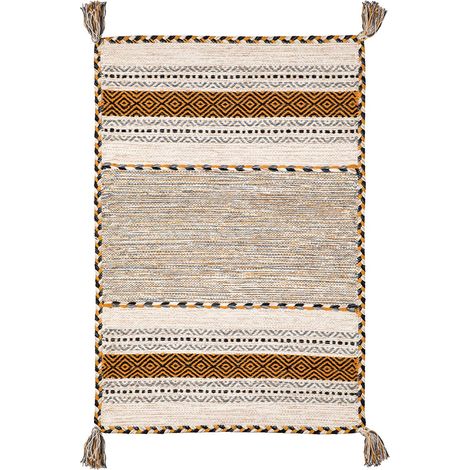 Tappeto ANTIQUE-KILIM giallo ocra tessuto a mano in cotone e ciniglia cm.60x200 (1/5)