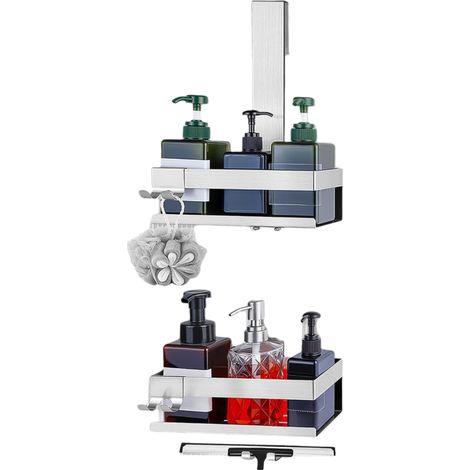 Etagere Douche à Suspendre, Acier Inoxydable SUS304, Etagere Salle de Bain sans Percage pour Le Gel Douche et Le Shampooing (Argent) (1/5)