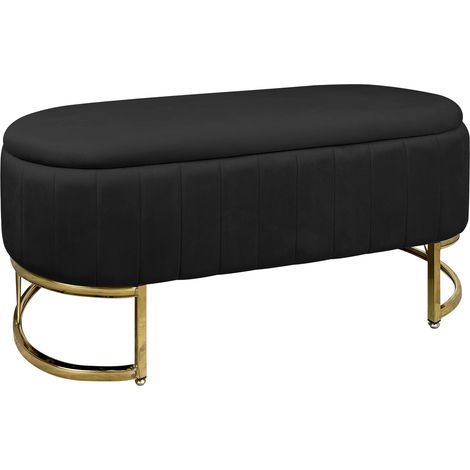 Panca Imbottita Divanetto In Velluto Contenitore Pouf PortaOggetti Panca Sgabello A Pie Di Letto Con Gambe In Metallo Dorato Cassapanca Ingresso Legno Massello Panchina Nero (1/5)