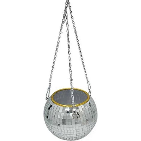 Pot de fleurs rond à boule disco, panier suspendu en plastique miroir pour plantes 20 cm (1/5)