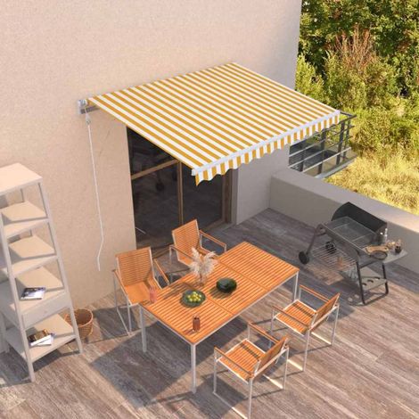 Store banne-Auvent rétractable automatique 350x250 cm Jaune et blanc (1/5)