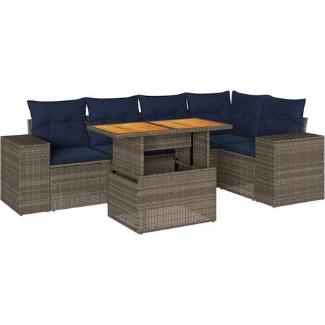 Ensemble de Meubles de Jardin en Rotin 6 Pièces avec Coussins Gris (1/5)
