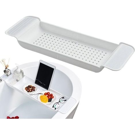Bandeja de plástico para bañera, mesa extensible para bañera, antideslizante, se adapta a la mayoría de tamaños de bañera, 56 x 18 x 5,2 cm - Crezuo