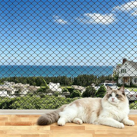 Filet de Protection Chat en Nylon, 3 x 4 m Découpable Protection Fenêtre Chat, Noir Katzennetz für Balkon, Filet Anti Oiseaux, Résistant aux Intempéries pour Installation sans Perçage (1/5)